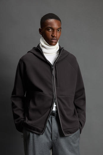 Full-Zipper Hoodie in Cotton Interlock and Nylon Blend by Todd Snyder Black photo 1 | Woolrich