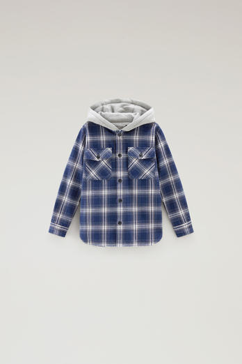 Boys' Hooded Check Overshirt in Heavy Flannel Blue photo 1 | Woolrich