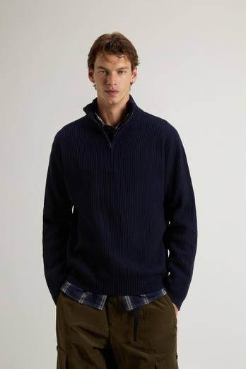 Half-Zipper Turtleneck Sweater in Wool and Cashmere Blend Blue photo 1 | Woolrich