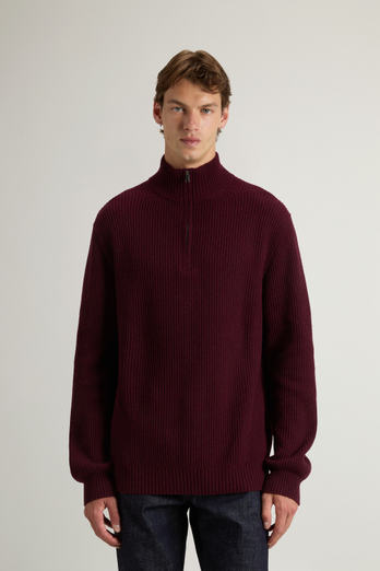 Half-Zipper Turtleneck Sweater in Wool and Cashmere Blend Burgundy photo 1 | Woolrich