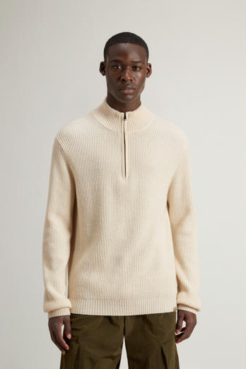 Half-Zipper Turtleneck Sweater in Wool and Cashmere Blend Beige photo 1 | Woolrich