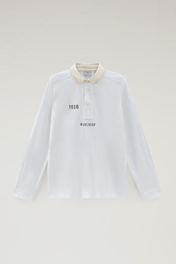 Long-Sleeved Polo Shirt in Pure Cotton White photo 1 | Woolrich