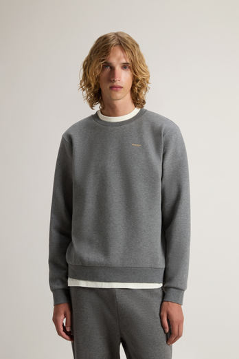 Crewneck Sweatshirt in Cotton-Blend Interlock with Logo Gray photo 1 | Woolrich