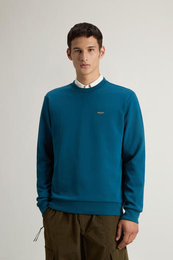 Crewneck Sweatshirt in Cotton-Blend Interlock with Logo Blue photo 1 | Woolrich