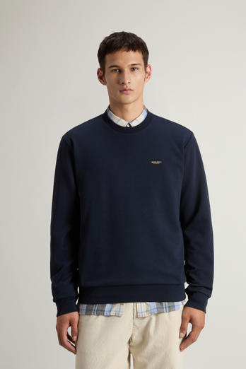 Crewneck Sweatshirt in Cotton-Blend Interlock with Logo Blue photo 1 | Woolrich