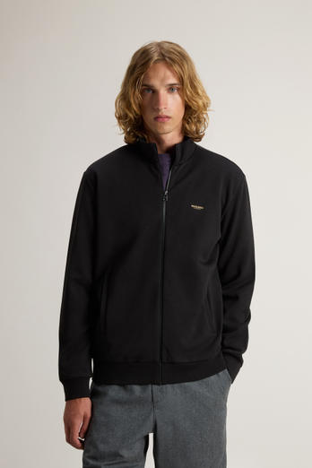 Full-Zip High Neck Sweatshirt in Cotton-Blend Interlock with Logo Black photo 1 | Woolrich