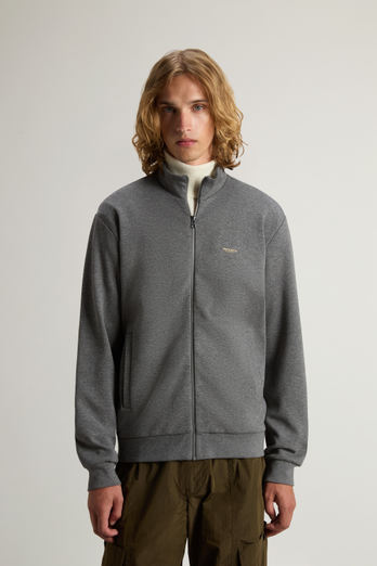 Full-Zip High Neck Sweatshirt in Cotton-Blend Interlock with Logo Gray photo 1 | Woolrich