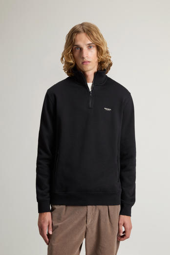 Hybrid Pure Cotton and Nylon Turtleneck Sweatshirt Black photo 1 | Woolrich