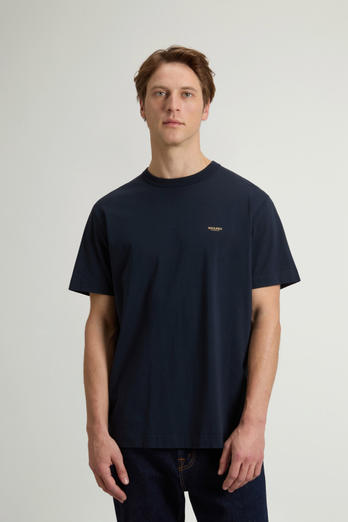 T-Shirt in Pure Cotton with Logo Blue photo 1 | Woolrich