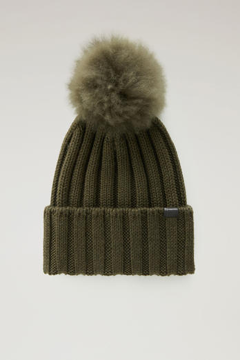 Merino Virgin Wool Beanie with Removable Cashmere Pompom Green photo 1 | Woolrich