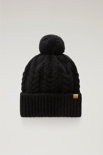 Beanie in Wool and Alpaca Blend with Pom-Pom Black photo 1 | Woolrich