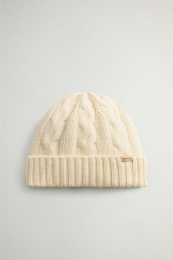 Cable-Knit Pure Wool Beanie White photo 1 | Woolrich