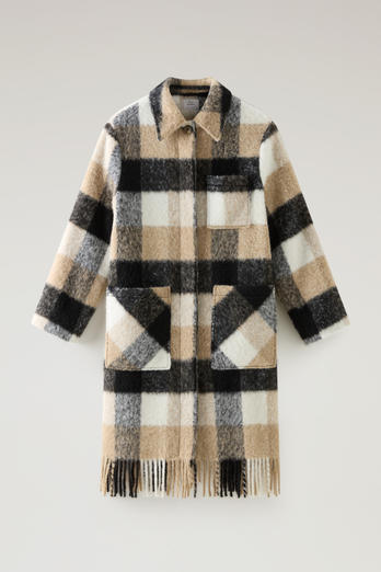 Long Check Overshirt wth Fringed Trim in Alpaca and Wool Blend Multicolor photo 1 | Woolrich