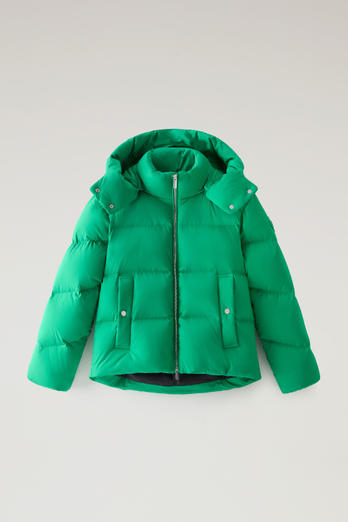 Short Alsea Down Jacket in Stretch Nylon with Detachable Hood Green photo 1 | Woolrich