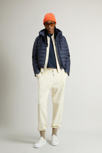 Lightweight Hooded Down Jacket in Microfiber Blue photo 1 | Woolrich