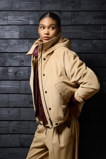 Three-Layered Corduroy Jacket with Hood Beige photo 1 | Woolrich