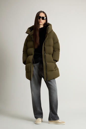 Cloud Down Jacket in Stretch Nylon with Matte Finish Green photo 1 | Woolrich