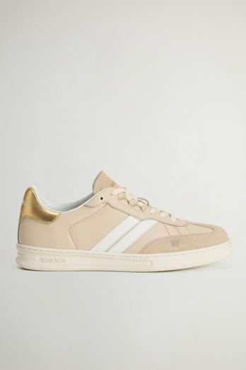 Doubleu Tennis Sneakers in Calfskin Leather with Suede Inserts Beige photo 1 | Woolrich